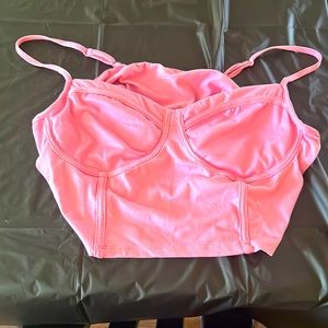 Pink striped spaghetti strap crop top